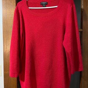 Liz Claiborne Career Womens 1X Red w/sparkles Sweater Crew Neckline 3/4 Sleeves